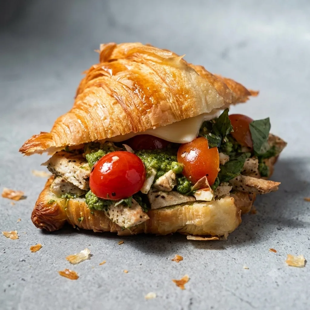 Thecha chicken croissant sandwich with melted cheese